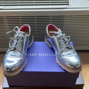 Stuart Weitzman Metallic Silver Lace-Up Shoes